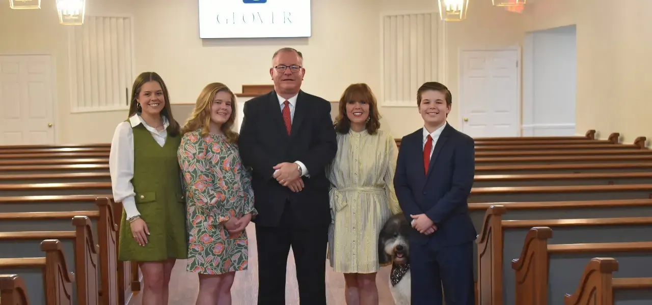 The Glover family in their funeral home chapel